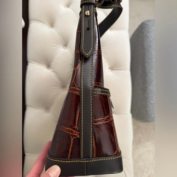 Dooney & Bourke Crocodile Leather Hobo Shoulder Bag Cognac - Picture 6 of 14